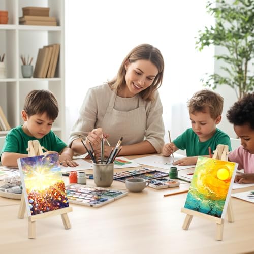 40 Pack 6“ Mini Wood Display Easel, Natural Wooden Small Easel Stand for Signs, Small Canvases, Table Display, Pictures, Photos, Wedding Place Cards, Crafts and Other Smaller Projects