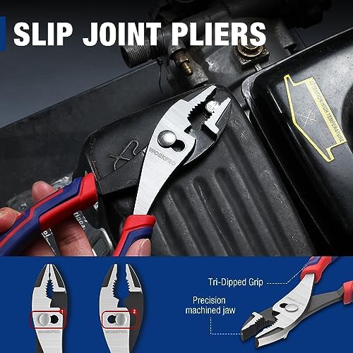 WORKPRO 6” Slip Joint Pliers Tool, Large Soft Grip,Rust Prevention Finish, 3-Zone Serrated Jaw Forged from High Carbon Steel for Maximum Grip (Pack of 2)