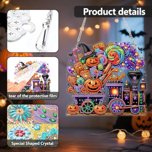 AIBOERL Diamond Art Kits for Adults, Halloween Acrylic Hanging Suncatcher