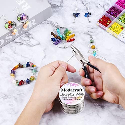 Modacraft 18 Gauge Silver Jewelry Wire & 4-in-1 Pliers Kit - 65FT Anti-Tarnish Craft Wire (1mm) for Wire Wrapping, DIY Jewelry, Christmas Ornaments & Holiday Decor