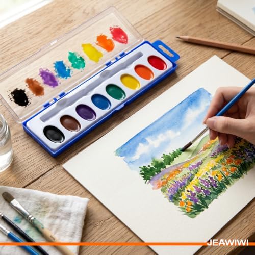 JEAWIWI 5 Pack Watercolor Paint Sets, 8 Washable Colors with Brushes