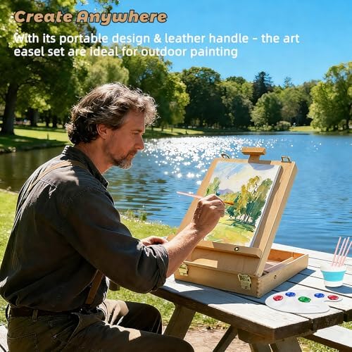 Portable Tabletop Easel Set 36-Piece Acrylic Paints Brushes Canvas DIY Pad