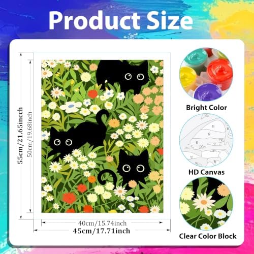 xcemhil Black Cat Paint by Numbers Kit for Adults Beginner, Paint by Numbers for Adult, Acrylic Paint by Number Kits Suitable for Home Wall Art Decor Gifts 16x20 Inch