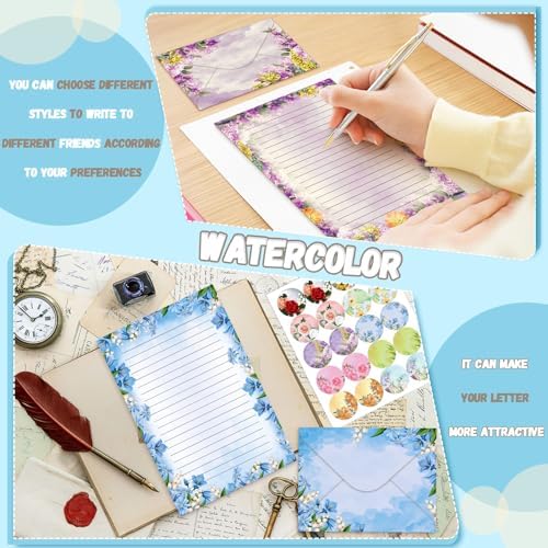 TaoBary 160 Pcs Flower Stationery Paper and Envelopes Set, 8.5 x 11''