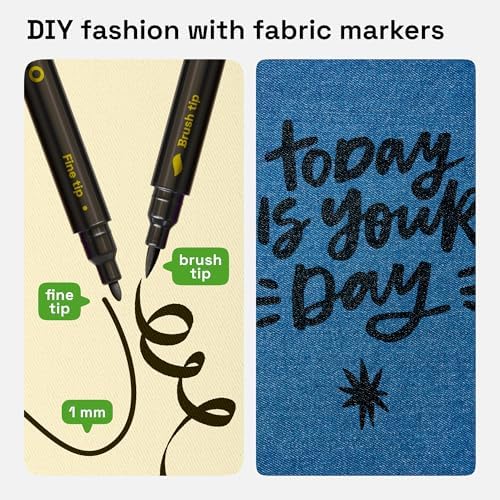 ARTISTRO 2 Black Dual-Tip Fabric Markers Decorating Kit Permanent for Cloth