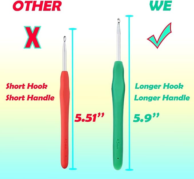 Yarniss 9 Sizes Ergonomic Crochet Hooks with Case 2.0mm~6.0mm for Beginner | Comfortable Crochet Hooks Set with Soft Grip