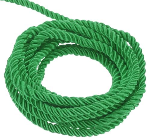 MECCANIXITY Twisted Cord Trim, 5 Yard 3mm 3-Ply Twine Braided Rope Shiny Thread String for Craft Gift Bag Curtain Christmas Decor, Dark Green - 5m
