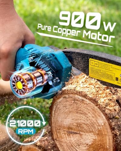 Seesii Mini Chainsaw, 6-inch Mini Chainsaw Cordless, Handheld Electric Power Chain Saw with 2 Batteries, for Tree Trimming Wood Cutting, Best Gifts for Father, Dad, Husband, Men