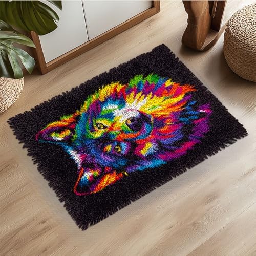 Latch Hook Rug Kit Dolphins Leaping Out of Ocean Pre-Printed Handmade Carpet Crochet Yarn Craft DIY Hook and Latch Door Mat Tapestry for Home Floor Decoration 52x38cm-2