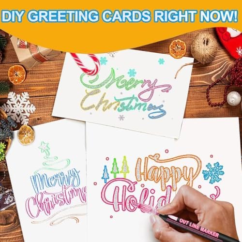 Double Line Super Squiggles Glitter & Metallic Markers, 36 Colors - Self Outline Pens for Doodle Art, Greeting Cards & Crafts