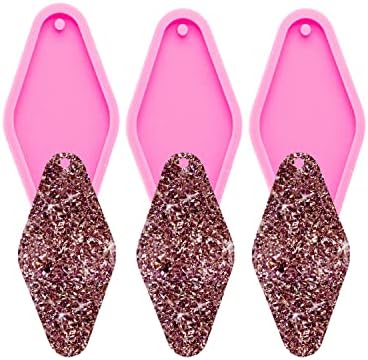 3pc Shiny Door Tag Resin Silicone Keychain Mould Crafts Epoxy Art DIY Charms Mold with 10PC Key Ring(DY0297+DY0297+DY0297)