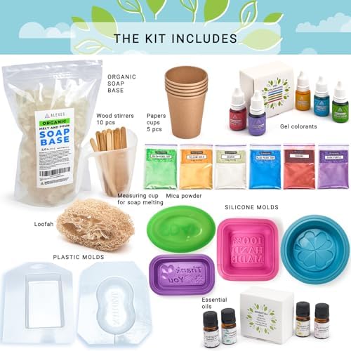 ALEXES Organic Soap Making Kit for Adults – Gift Soap Kit Making for Adults Natural – Make Your Own Soap Kit - Soap Making Supplies – Homemade Soap Maker Kit - Soap Making Molds Set