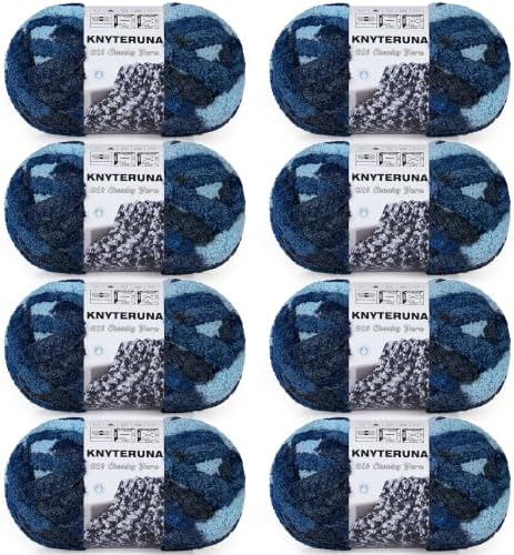 Chunky Yarn for Hand Knitting, #10 Chunky Blanket Chenille Yarn, Large Bulky Thick Jumbo Yarn, Super Chunky Knit Yarn for Crocheting, 8 Skein (8oz,20yds Each Skein), Tie Dye Navy&Multi Blue