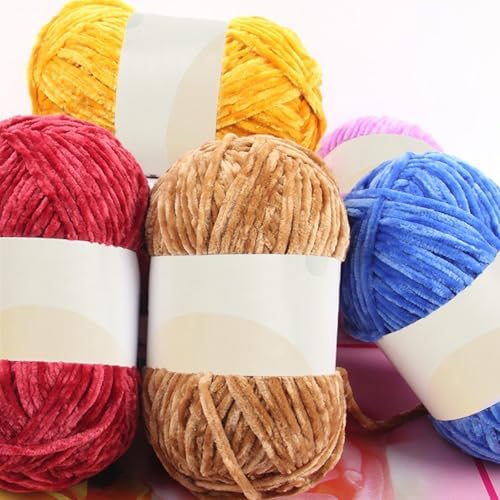 12 PCS Soft Chenille Chunky Velvet Yarn for Crocheting,Fluffy Warm Baby Yarn for Knitting and Crochet Blanket DIY Craft Amigurumi Pack with Crochet Accessories Multicolour-D