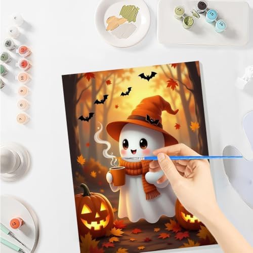 SENQAO Halloween Ghost Paint by Number Kits for Adults, DIY Paint by Numbers Kits for Adults Beginners Without Frame, Acrylic Paint Canvas Painting Kits Art for Home Decor 8X12 inch