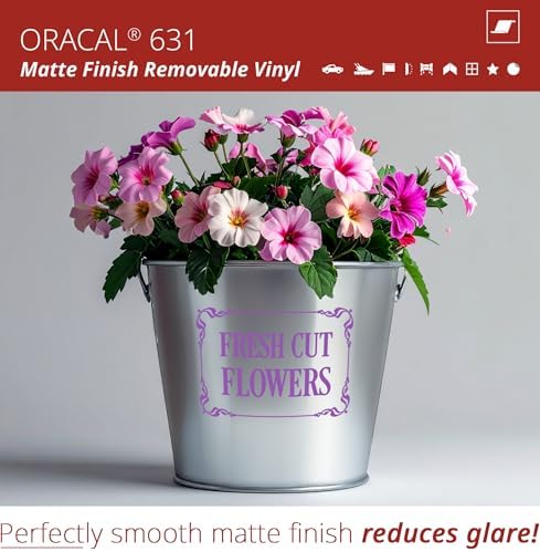 ORACAL 631 Matte Lavender Vinyl Durable Roll Easy to Weed Permanent Adhesive Craft Vinyl for Plotting Machines, Decals & DIY Projects 12” x 15ft + Transfer Tape 12" x 24"