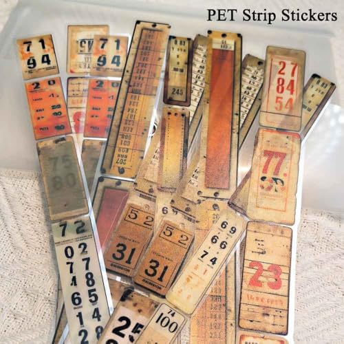 Vilikya 90Pcs Tag Label Scrapbook Stickers for Junk Journal Ephemera, PET Number Sticker for Journaling Kit, Vintage Scrapbooking Paper for Decoupage, Collage Cards Frame Stickers for Bullet Journal