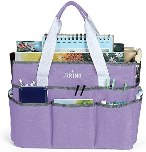 JJRING Craft Organizer Tote Bag Large Art Storage Caddy Lilac | With Multiple Pockets For Sewing, Scrapbooking, School, Medical, And Office Supplies