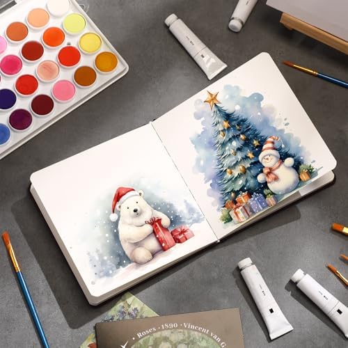 5.5in Watercolor Sketchbook Journal Square Watercolor Notebook Red Brown