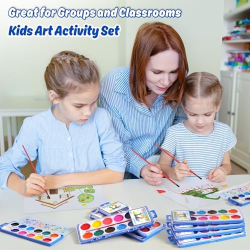 12 Packs Watercolor Paint Set Bulk, 12 Vibrant Colors Washable Watercolors with Brushes for Kids, Art Activities Painting Supplies for School Classroom Home
