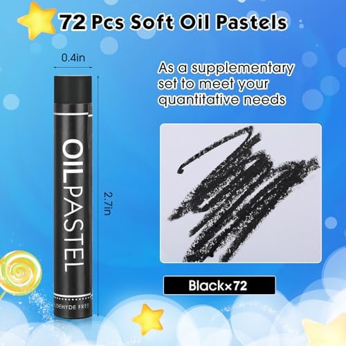 Nezyo 72 Pieces Black Soft Oil Pastels Bulk Artists Oil Crayons
