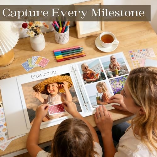 Vienrose Linen Scrapbook Photo Album Kit, Large 3 Ring Binder Scrapbook with 30 Plastic Sleeves, 15x13 Inch DIY Memory Book for Wedding, Baby Shower, Family & Kids Keepsake Gift, Beige