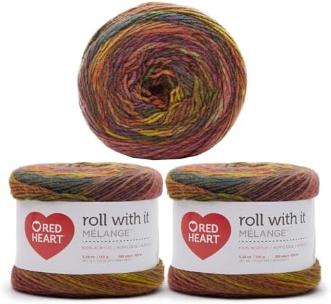 Red Heart Roll with It Melange Yarn for Crocheting, Curtain Call, 3-Pack