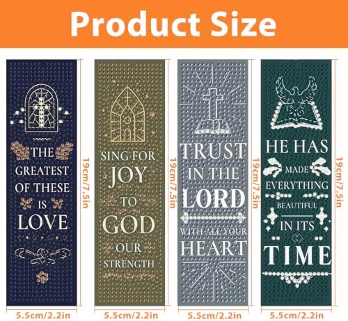 Mandun 4 Pcs Inspirational Diamond Painting Bookmark Kits, Special Shaped Diamond Art Bookmarks with Pendant, DIY Inspirational Diamond Art Bookmarks with Tassels Crafts Gifts Supplies