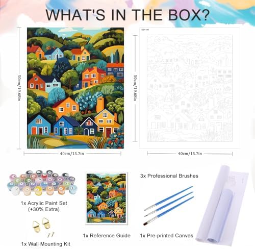 Natuyalo Mountain Paint by Number Kits for Adults - Town Landscape Paint by Numbers for Beginner, House Trees Acrylic Painting by Numbers for Home Wall Decor Gift (16x20 inch)