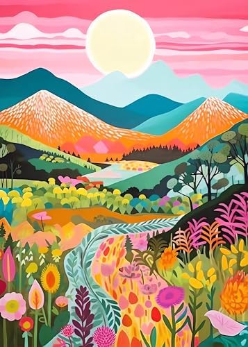 EIBEILI Square Drill Diamond Art Kits for Adults, Mountain Flower Diamond Painting Kits for Beginner DIY 5D Full Drill Diamond Dots Crafts for Home Wall Decor Gifts 12x16 Inch