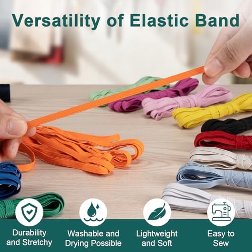 Airisoer Elastic Bands for Sewing 12 Rolls 1/4" x 4.4 Yards, Bright Colors