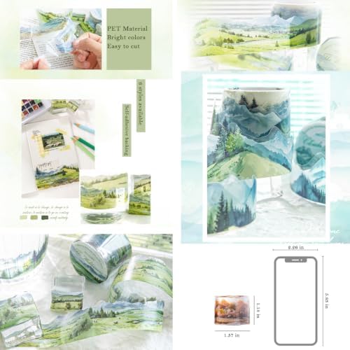 PET Tape Stickers for Journaling Supplies,Mountain Sea Scrapbook Stickers
