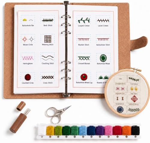 Ogioxam Embroidery Stitch Book Kit for Beginners, Hand Embroidery Kits for Adults, Embroidery Book Kit for Beginners