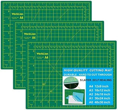 WORKLION Full 9" x 12" Art Self Healing PVC Cutting Mat, Double Sided, Gridded Rotary Cutting Board for Craft, Fabric, Quilting, Sewing, Scrapbooking Project (3 Pack)…