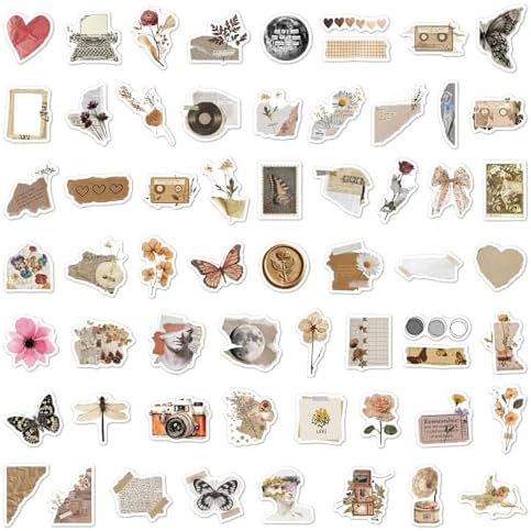 120Pcs Vintage Aesthetic Stickers for Adults, Verseyi Waterproof Scrapbook Journal Daily Planner Diary Notebook Handbook Stickers, Scrapbooking Supplies for DIY Paper Crafts Vinyl Sticker Bulk