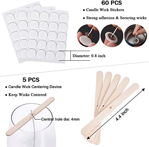 Bulk Cotton Candle Wick 8" Pre-Waxed 80 Pcs with 60Pcs Candle Wick Stickers, 5Pcs Candle Wick Centering Device and 20PCS Metal Tabs for Candle Making (80pcs 20cm Wick kit)