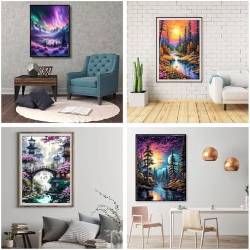 MRMIOOM 9 Pack Diamond Painting Kits for Adults, 5D Landscape Diamond Art Painting Kits for Adults Beginner, Adult Diamond Art, DIY Aurora Full Drill Diamond Dots for Home Wall Decor 12X16 Inch
