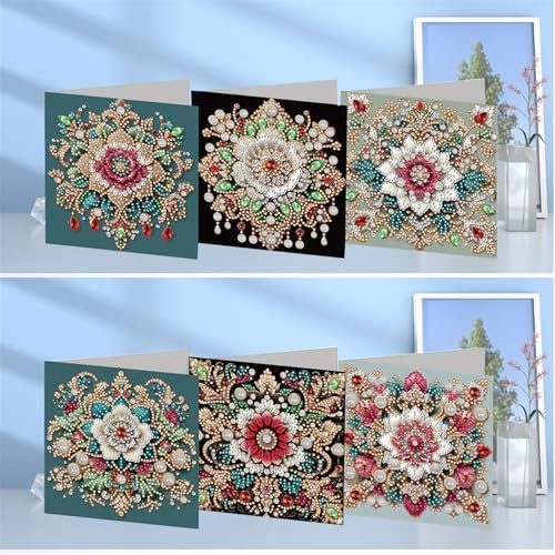 Diamond Art Cards with Envelopes–6PCS DIY Diamond Painting Greeting Cards Kit | Card Making Kit with Bling for Adults & Beginners | Birthday,Holiday & Thank You Cards (Retro Mandala)