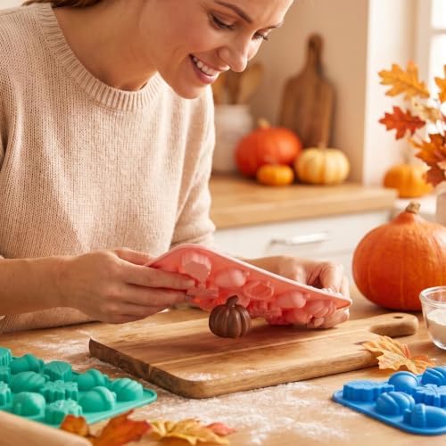 3Pcs Pumpkin Silicone Mold - 3D Fall Silicone Mold Thanksgiving Candy Mold Autumn Maple Leaf Acorn shape Chocolate Mold Soap Candy Cake Pan Baking Molds for Cake Cupcake Decoration