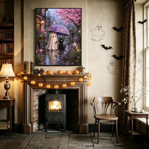 Halloween Paint by Numbers Kit for Adults,Ghost Adult Paint by Number 16x20 | DIY Paint by Numbers for Adults, Halloween Wall Decor Gifts, DIY Acrylic Oil Painting Pre Drawn Canvas Stress Relief