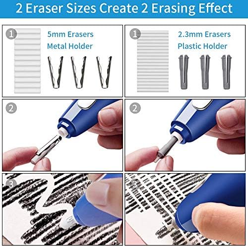 Electric Eraser, 140 Eraser Refills, Electric Pencil Eraser Rechargeable for Artists, Electric Erasers for Drafting, Drawing, Painting, Sketching, Architectural Plans, Detailer Tool-Blue