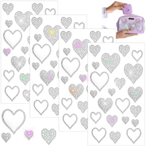 Epakh 84 Glitter Bling Rhinestone Sticker, Heart, Silver