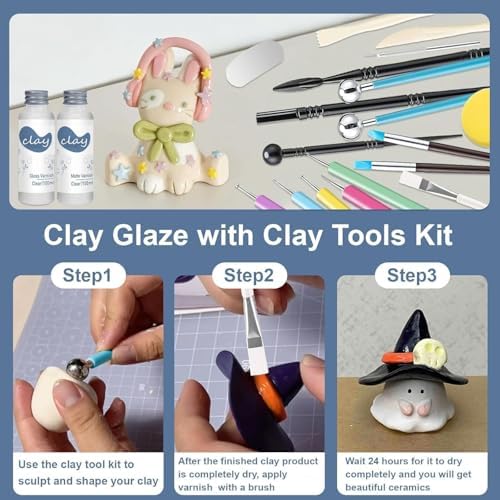 1DFAUL 30Pcs Air Dry Clay Varnish with Sculpting Tools Kit, Gloss Matte