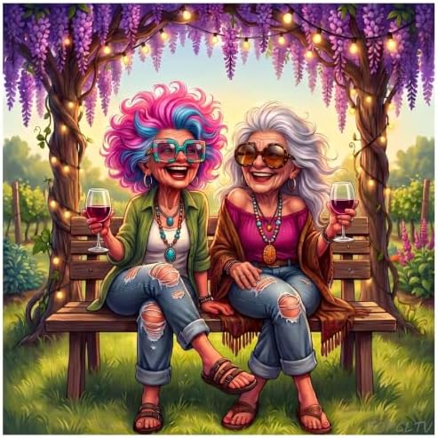 Old Ladies Diamond Art Kits for Adults, Funny Good Friends Diamond Painting