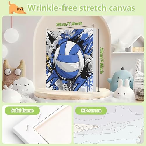 Reivworl Volleyball Paint by Numbers Kit for Kids with Frame 8×8 inch