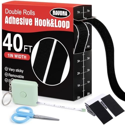 Navona 40Ft x 1 Inch Heavy Duty Hook and Loop Strips with Adhesive, Black