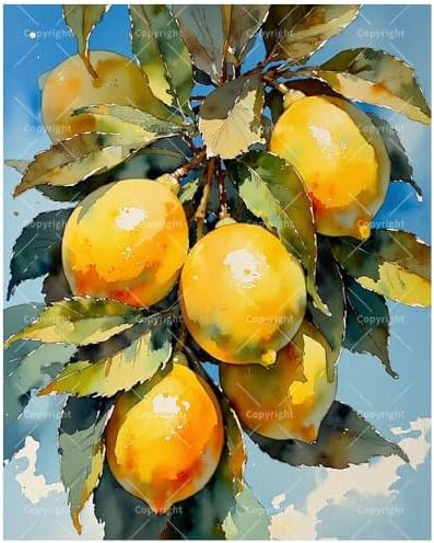 Citrus Paint by Numbers Kit for Adults - DIY Vibrant Yellow Lemons Hanging from a leafy branch Painting on Canvas 12x16In, Framed Acrylic Paint Set for Beginners, Fruit Art for Home Decoration/Gifts