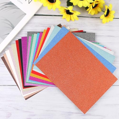 MIDELONG 20 Sheets Glitter Cardstock Paper, 10 Colors A5 Sparkly Card Stock Paper Glitter Paper for Cricut Art Crafts DIY Projects Card Making Scrapbooking