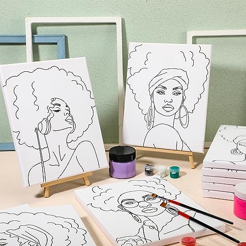 Sherr 20 Pcs Pre Drawn Canvas Afro Queen for Painting for Adults, Vivid