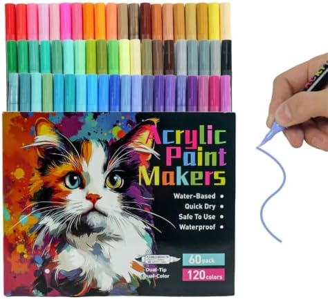 120 Colors Dual Tip Acrylic Paint Marker Pens Set, Multifunctional Acrylic Tips with Laser Pen Body, Professional Acrylic Paint Pens for Wood, Canvas, Rock Painting, Glass, DIY Crafts Art Supplies